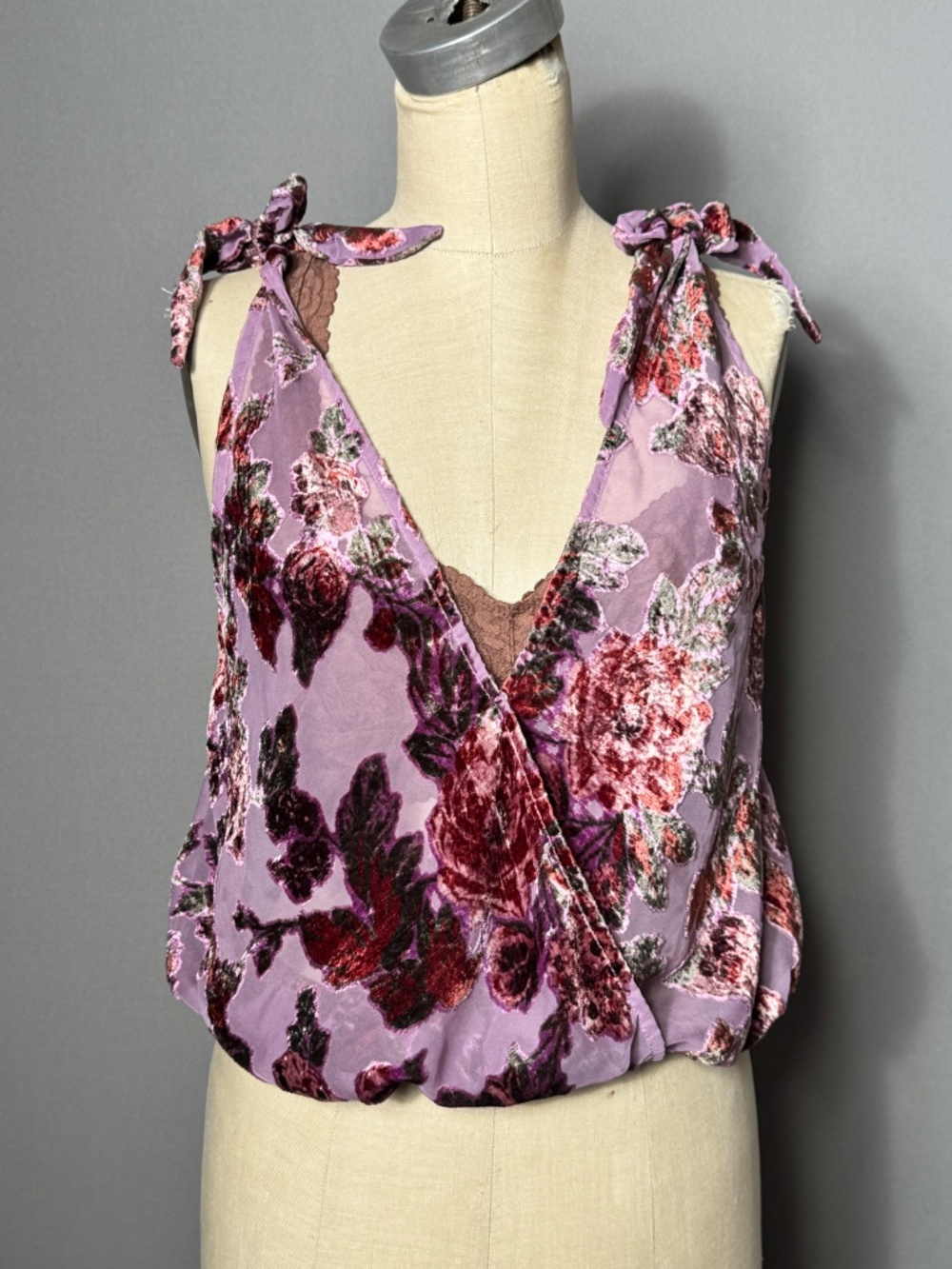 Free People Romantic Burnout Velvet Floral Tank Lavender Festival Top SZ Small